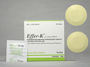 Effer-K: This is a Tablet Effervescent imprinted with EK  25 on the front, nothing on the back.