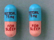 Restoril: This is a Capsule imprinted with RESTORIL  7.5 mg RESTORIL  7.5 mg on the front, FOR  SLEEP M on the back.