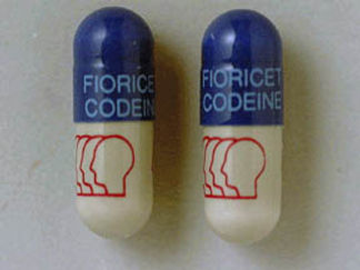 This is a Capsule imprinted with FIORICET  CODEINE on the front, logo on the back.