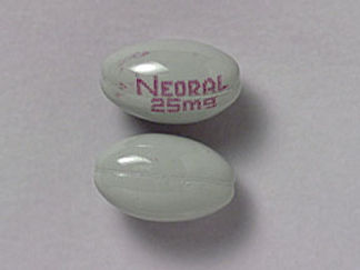 This is a Capsule imprinted with NEORAL  25mg on the front, nothing on the back.