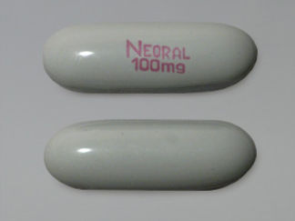 This is a Capsule imprinted with NEORAL  100mg on the front, nothing on the back.