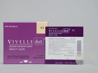 Esto es un Parche Transdérmico Semisemanal imprimido con Vivelle-Dot  0.1 mg/day en la parte delantera, nada en la parte posterior, y es fabricado por None.