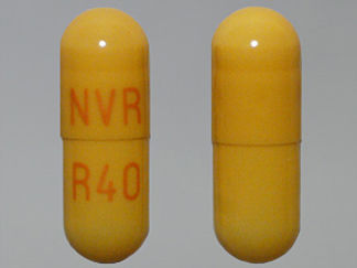 This is a Capsule Er Biphasic 50-50 imprinted with NVR on the front, R40 on the back.