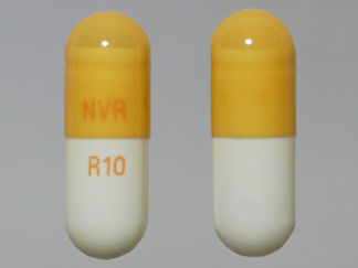 This is a Capsule Er Biphasic 50-50 imprinted with NVR on the front, R10 on the back.