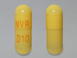 This is a Capsule Er Biphasic 50-50 imprinted with NVR on the front, D10 on the back.