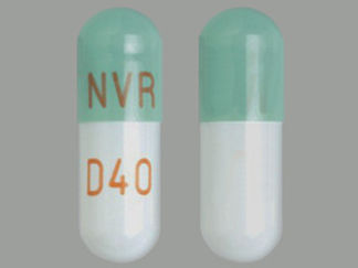 This is a Capsule Er Biphasic 50-50 imprinted with NVR on the front, D40 on the back.