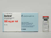 Desferal: Esto es un Vial incoloro imprimido con nada en la parte delantera, nada en la parte posterior, y es fabricado por NOVARTIS.