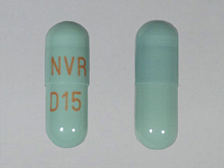 This is a Capsule Er Biphasic 50-50 imprinted with NVR on the front, D15 on the back.