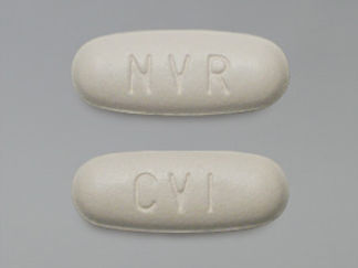 This is a Tablet imprinted with NVR on the front, CVI on the back.