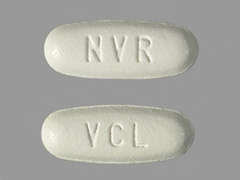 This is a white oval Tablet imprinted with NVR on the front, VCL on the back, and is manufactured by NOVARTIS.