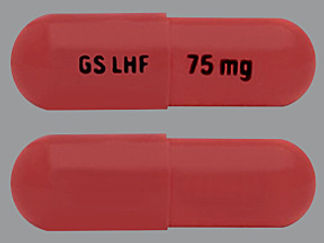 This is a Capsule imprinted with GS LHF on the front, 75 mg on the back.