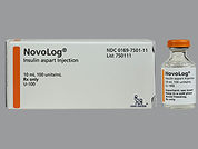 Novolog: Esto es un Vial imprimido con nada en la parte delantera, nada en la parte posterior, y es fabricado por None.