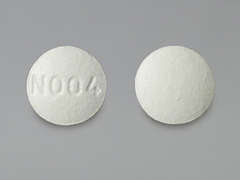 This is a white round Tablet imprinted with N004 on the front, nothing on the back, and is manufactured by MCKESSON PACKAG.