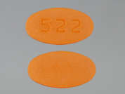 Cefpodoxime Proxetil: Esto es un Tableta naranja elíptico imprimido con 522 en la parte delantera, nada en la parte posterior, y es fabricado por ORCHID/BIONPHAR.
