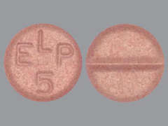 Esto es un Tableta rosado redondo imprimido con ELP  5 en la parte delantera, nada en la parte posterior, y es fabricado por NORTHSTAR RX LL.