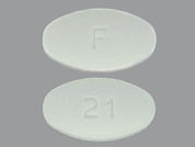 Alendronate Sodium: This is a Tablet imprinted with F on the front, 21 on the back.