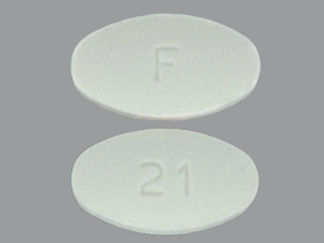 This is a Tablet imprinted with F on the front, 21 on the back.