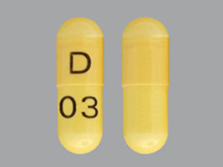 This is a Capsule imprinted with D on the front, 03 on the back.