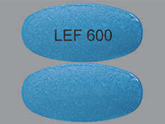 Esto es un Tableta azul oval imprimido con LEF 600 en la parte delantera, nada en la parte posterior, y es fabricado por NABRIVA THERAPE.