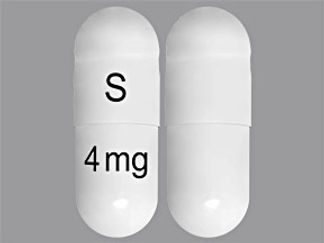 This is a Capsule imprinted with S on the front, 4 mg on the back.