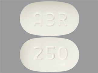 This is a Tablet imprinted with ABR on the front, 250 on the back.