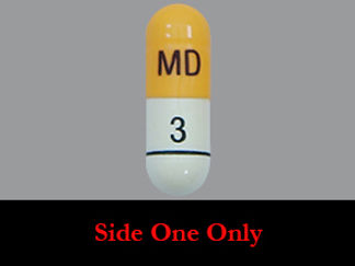 This is a Capsule imprinted with MD on the front, 3 on the back.