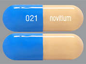 Prazosin Hcl: This is a light blue oblong Capsule imprinted with 021 on the front, novitium on the back, and is manufactured by NOVITIUM/ANI PH.
