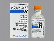 Novolin R: Esto es un Vial imprimido con nada en la parte delantera, nada en la parte posterior, y es fabricado por None.