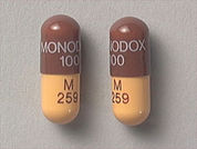 Monodox: This is a Capsule imprinted with MONODOX  100 on the front, M  259 on the back.