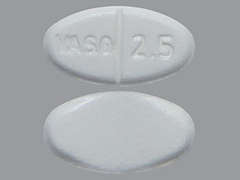 This is a white oval Tablet imprinted with VASO 2.5 on the front, nothing on the back, and is manufactured by BAUSCH HEALTH U.