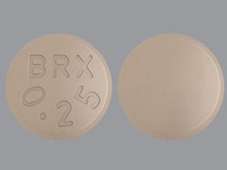 This is a Tablet imprinted with BRX  0.25 on the front, nothing on the back.