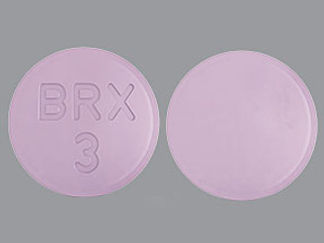 This is a Tablet imprinted with BRX  3 on the front, nothing on the back.