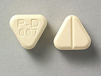 This is a Tablet Chewable imprinted with P-D  007 on the front, nothing on the back.