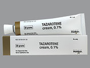 Tazarotene: Esto es un Crema imprimido con nada en la parte delantera, nada en la parte posterior, y es fabricado por None.