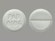Bromocriptine Mesylate: This is a Tablet imprinted with PAD  0106 on the front, nothing on the back.