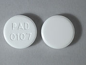 Clotrimazole: This is a Troche imprinted with PAD  0107 on the front, nothing on the back.