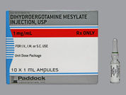 Dihydroergotamine Mesylate: Esto es un Ampul imprimido con nada en la parte delantera, nada en la parte posterior, y es fabricado por None.