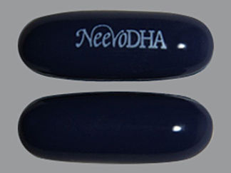 Esto es un Cápsula imprimido con NeevoDHA en la parte delantera, nada en la parte posterior, y es fabricado por None.