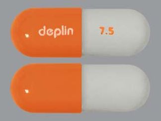 This is a Capsule imprinted with deplin on the front, 7.5 on the back.