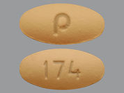 Amlodipine-Valsartan-Hctz: Esto es un Tableta imprimido con P en la parte delantera, 174 en la parte posterior, y es fabricado por None.