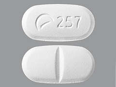 Esto es un Tableta blanco oblongo imprimido con logo and 257 en la parte delantera, nada en la parte posterior, y es fabricado por PAR HEALTH USA,.