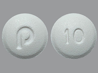 This is a Tablet imprinted with P on the front, 10 on the back.