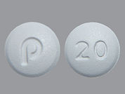 Zafirlukast: This is a Tablet imprinted with P on the front, 20 on the back.