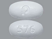 Amlodipine-Valsartan: This is a white oval Tablet imprinted with p on the front, 576 on the back, and is manufactured by AVET PHARMACEUT.