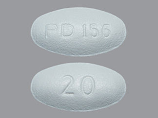 This is a Tablet imprinted with PD 156 on the front, 20 on the back.