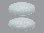 Lipitor: This is a Tablet imprinted with PD 156 on the front, 20 on the back.