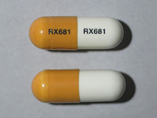 This is a Capsule imprinted with RX681 on the front, RX681 on the back.