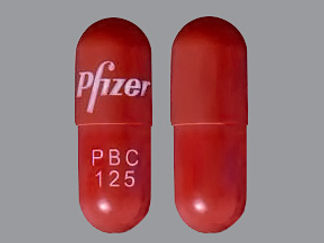 Esto es un Cápsula imprimido con PFIZER en la parte delantera, PBC  125 en la parte posterior, y es fabricado por None.