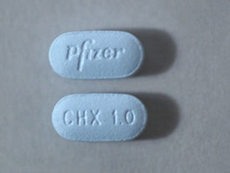 This is a Tablet imprinted with Pfizer on the front, CHX 1.0 on the back.