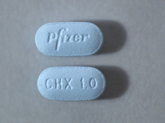 Esto es un Tableta imprimido con Pfizer en la parte delantera, CHX 1.0 en la parte posterior, y es fabricado por None.